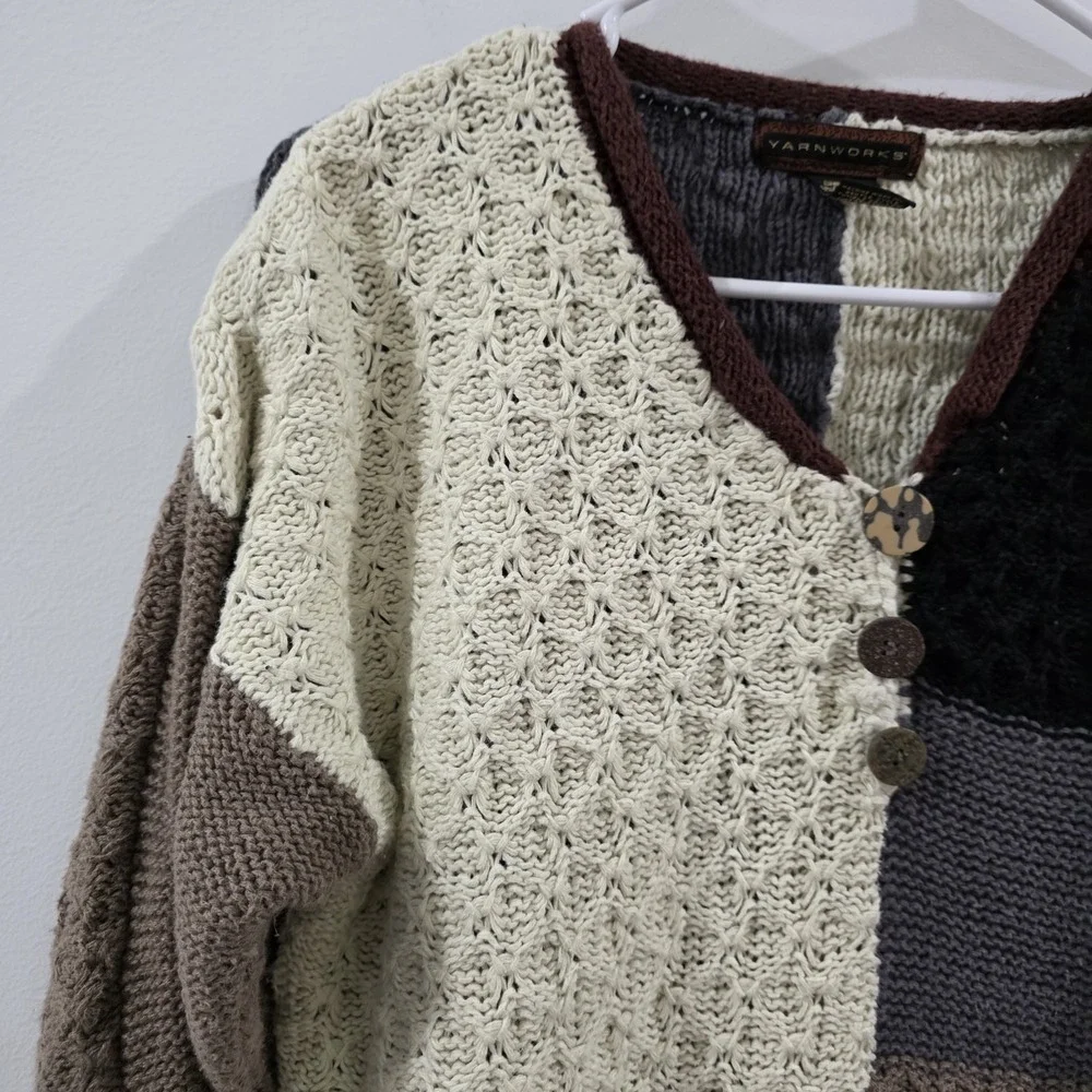Yarnworks Womens Patchwork Sweater Size Medium Neutral Chunky Indie Goblin Fairy